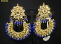 Golden Crown Blue Beads Rhinestones Chandbali Earrings